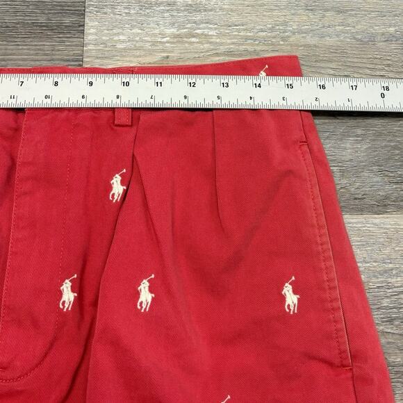 Vintage 90s Y2K Polo Ralph Lauren Red‎ Embroidered Pony AOP Mens 31 Tyler Shorts - Picture 7 of 12